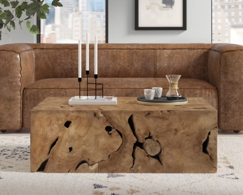Rustic Solid Wood Coffee Table with Natural Grain
