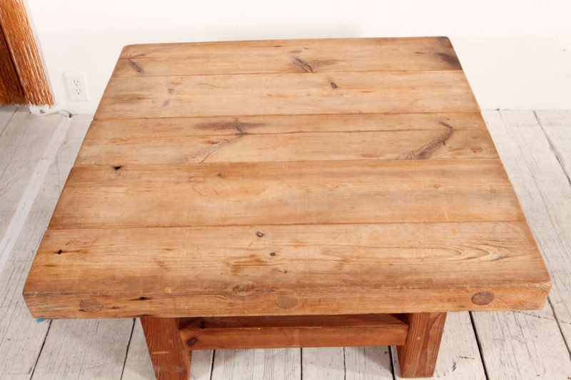 Rustic Square Wooden Coffee Table with Natural Finish