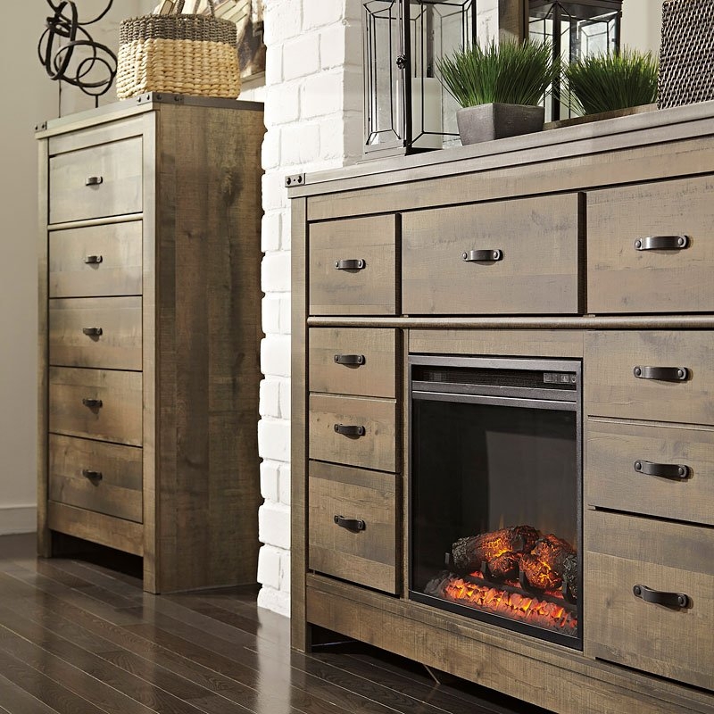 Rustic Trinell Dresser with Built-In Electric Fireplace