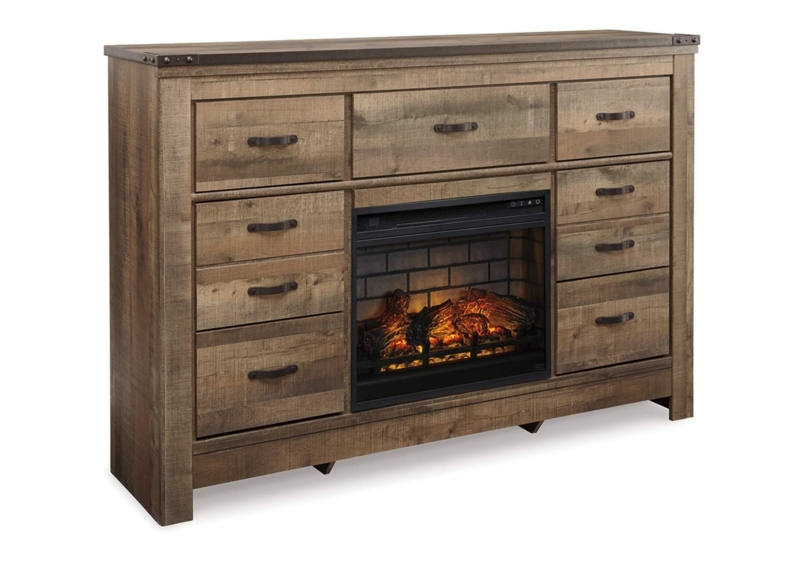 Rustic Trinell Dresser with Electric Fireplace
