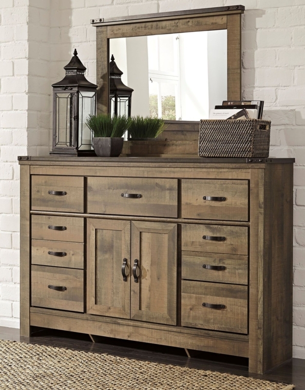 Rustic Trinell Wooden Dresser with Mirror
