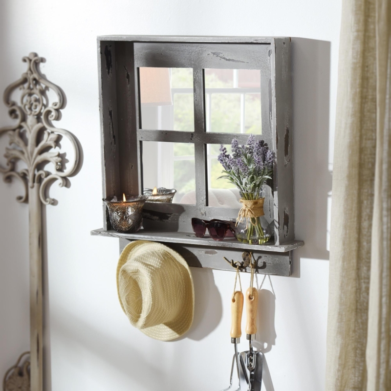 Mirror With Shelf And Hooks