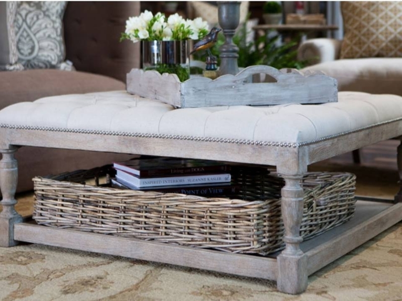 Rustic Wicker Basket Coffee Table with Storage