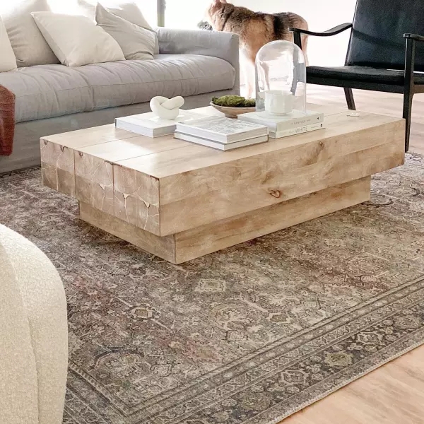Rustic Wood Block Rectangular Coffee Table Design