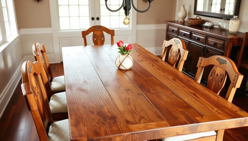 Rustic Wood Dining Table with Captains Chairs