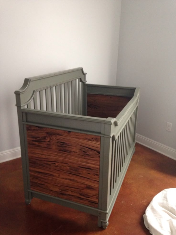 Rustic Wooden Baby Crib with Gray Frame