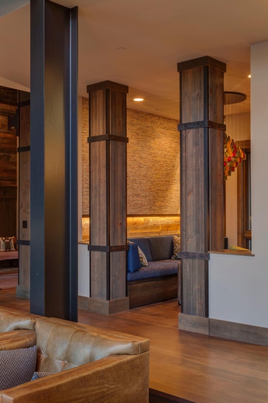 Rustic Wooden Column Entrance to Cozy Lounge