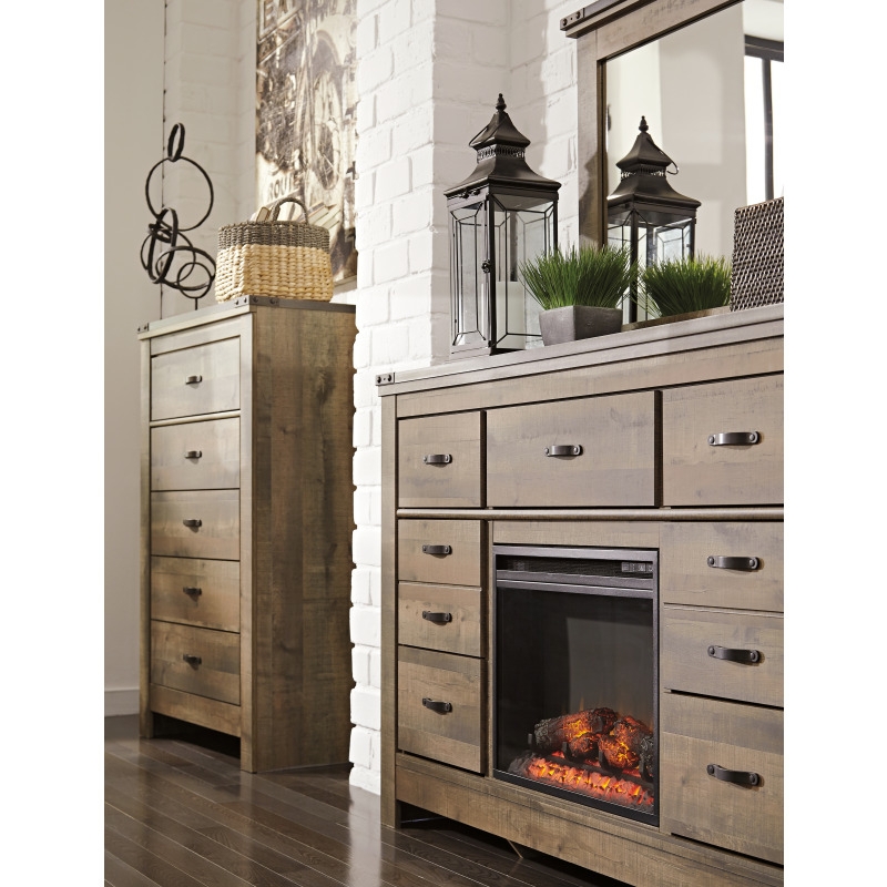 Rustic Wooden Dresser with Built-in Electric Fireplace