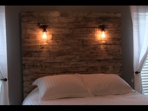 Rustic Wooden Headboard with Warm Lighting