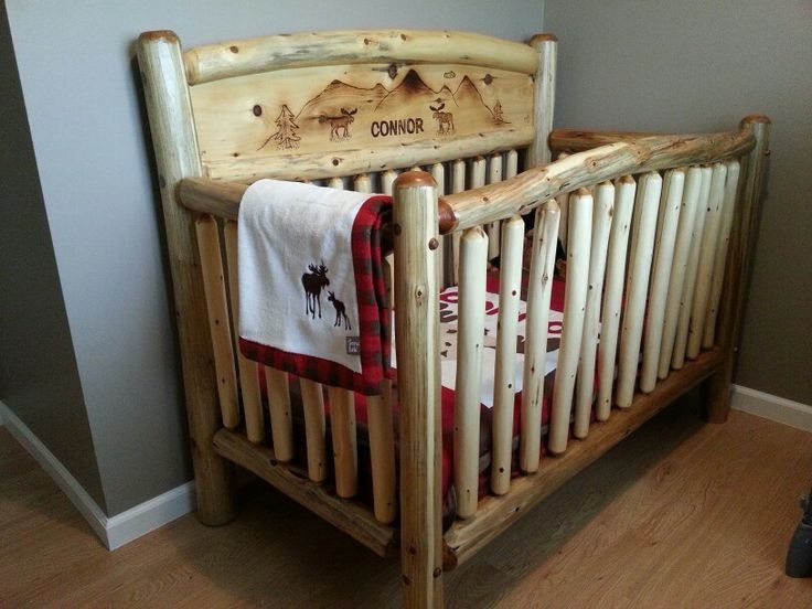 Rustic Wooden Log Baby Crib with Personalized Design