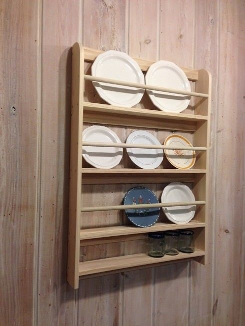 Rustic Wooden Wall-Mounted Plate Display Rack