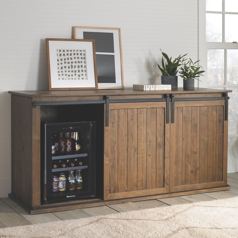Rustic Wooden Wine Credenza with Sliding Barn Doors