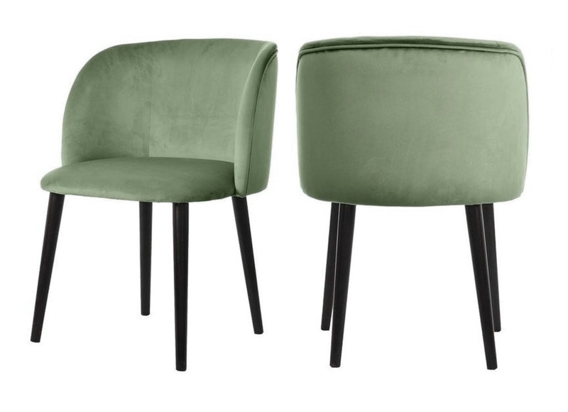 Sage Green Velvet Dining Chairs with Black Legs
