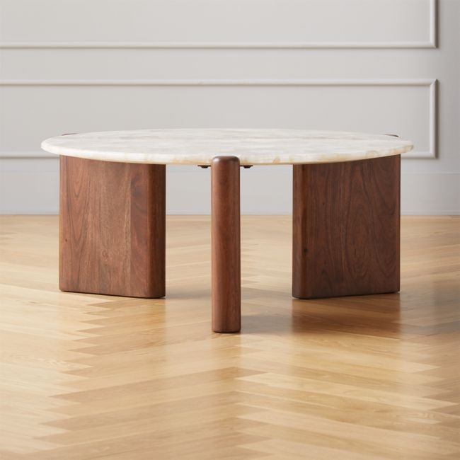 Santoro White Quartz Round Wood Coffee Table