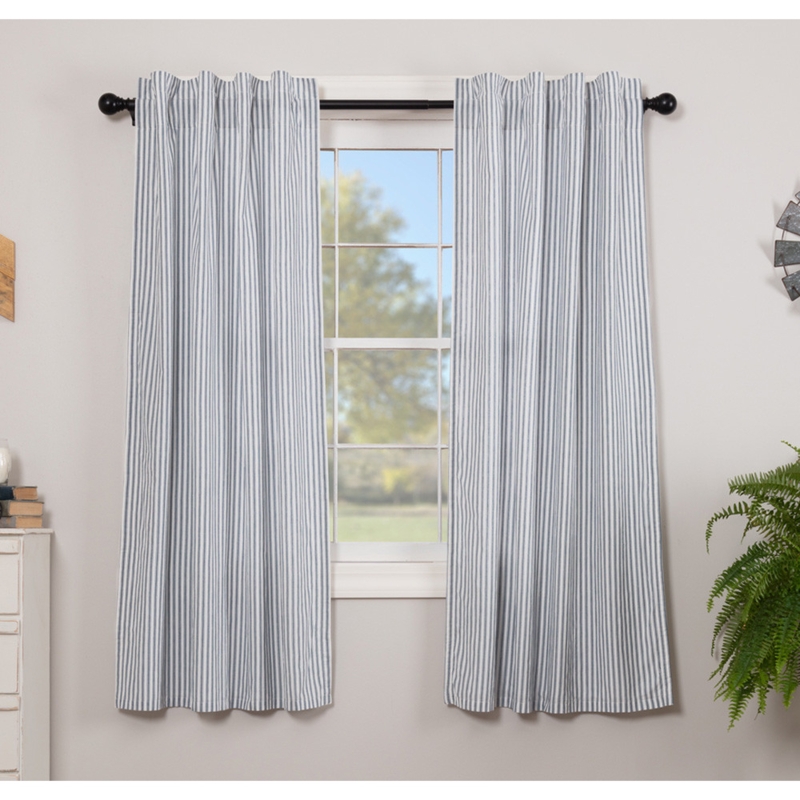 Sawyer Mill Blue Ticking Stripe Short Curtains