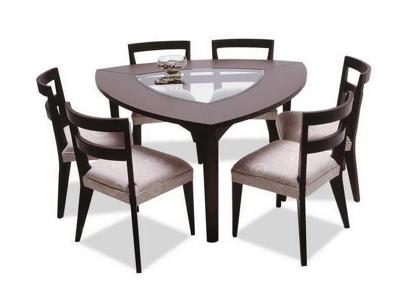 Scandinavian Triangle Dining Table with Upholstered Chairs
