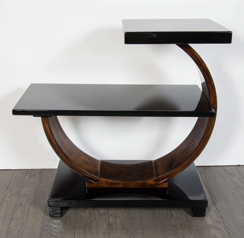Sculptural Art Deco Side Table by Modernage in Black Lacquer and Walnut ...