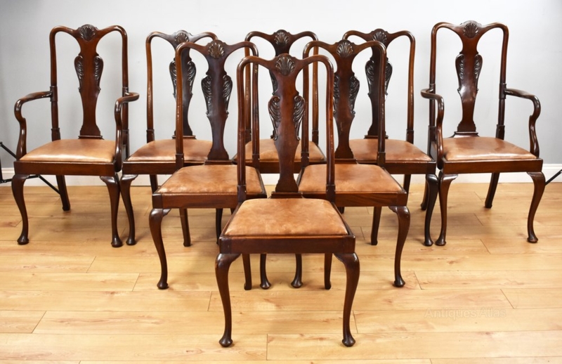 Set of 8 Mahogany Queen Anne Style Dining Chairs