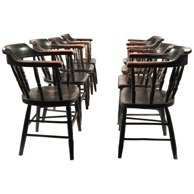 Set of 8 Vintage Black Captain's Dining Chairs