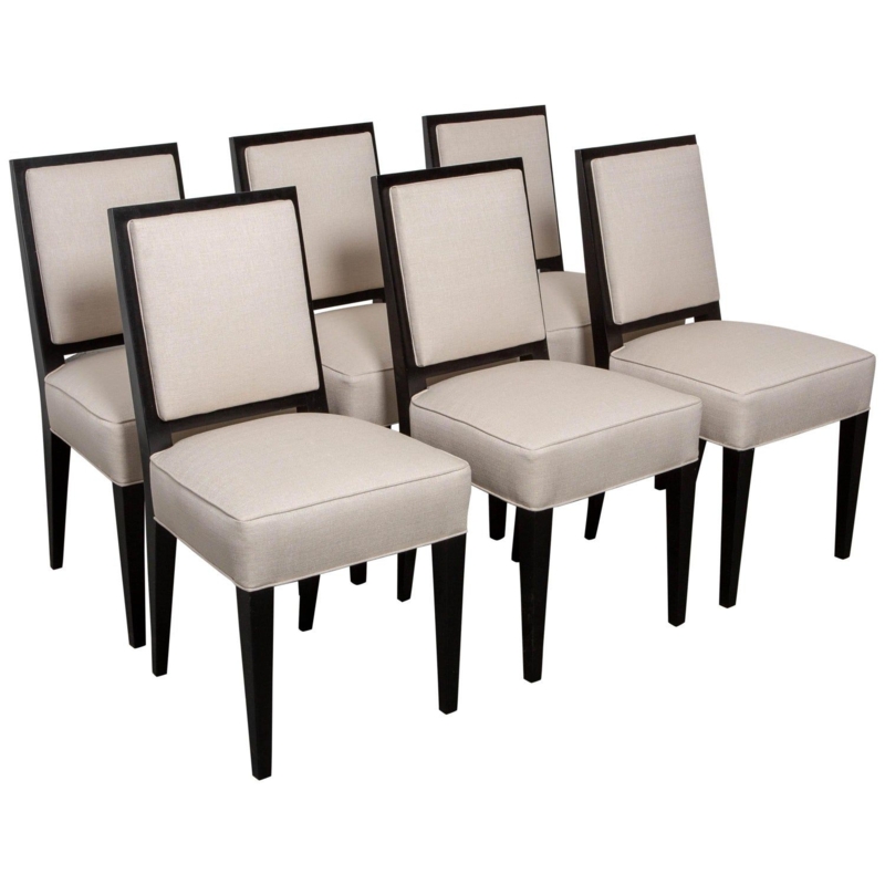 Set of Six Beige and Black Art Deco Dining Chairs