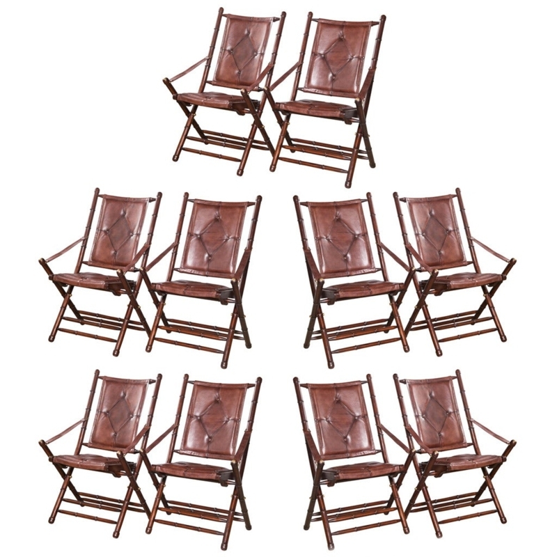Set of Ten Leather Bamboo Style Folding Chairs
