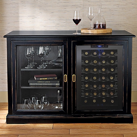 Siena Mezzo Wine Credenza (Nero) with Wine Refrigerator - Wine Enthusiast