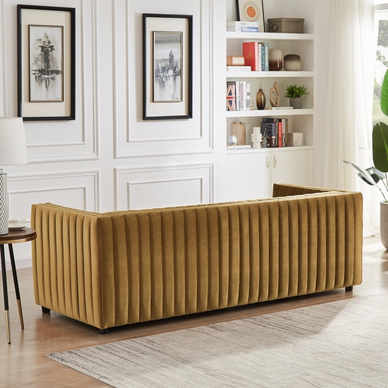 Sierra Gold Velvet Sofa with Vertical Channeling