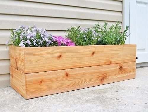 Simple Wooden Rectangular Indoor Planter Box with Flowers