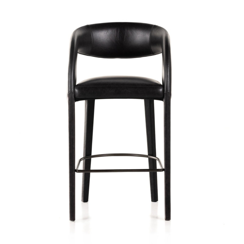 Sleek Black Leather Bar Stool with Backrest