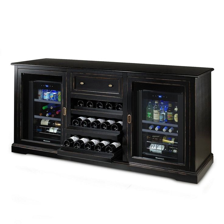 Sleek Black Wine Credenza with Dual Refrigerators