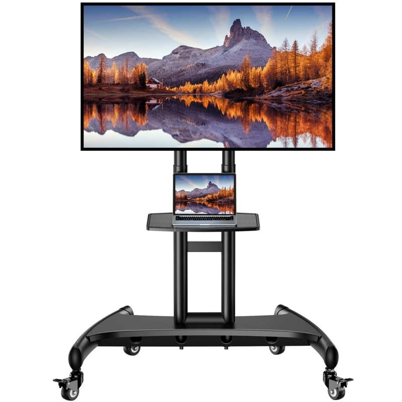 Sleek Modern Mobile TV Cart for Large Screens