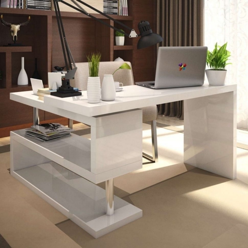 Sleek Modern White Glossy Computer Desk Design