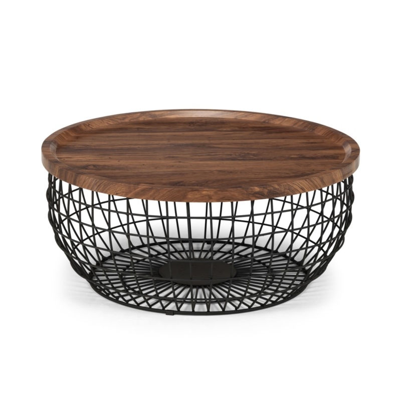 Smithson Round Coffee Table with Wooden Top and Black Metal Frame