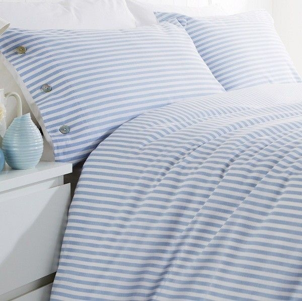 Soft Blue and White Striped Duvet Cover Set