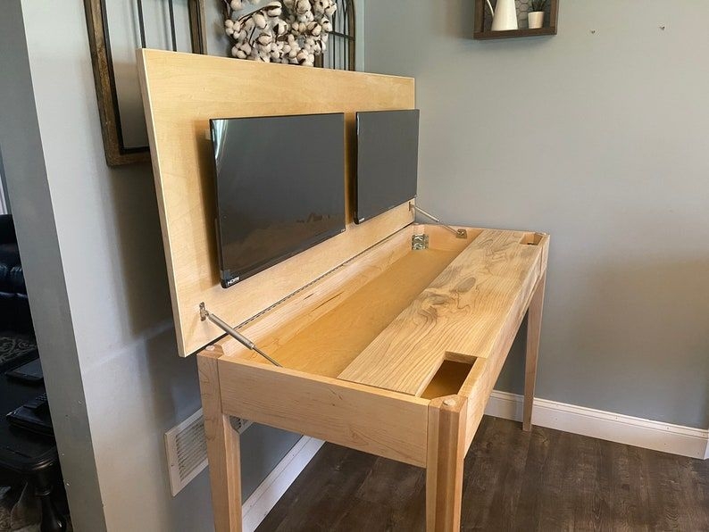 Space-Saving Hidden Monitor Lift-Top Wooden Desk