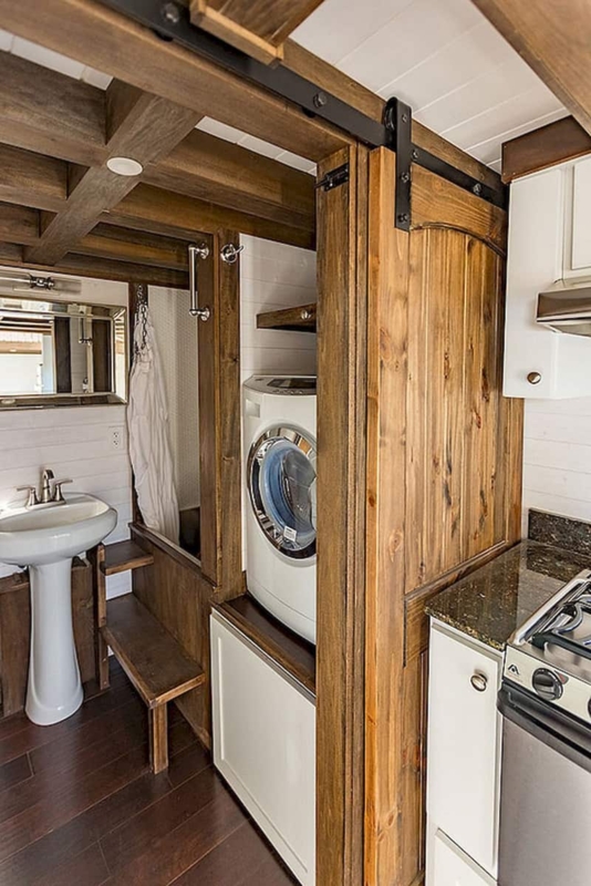 Space-Saving Rustic Small Bathroom with Laundry Area