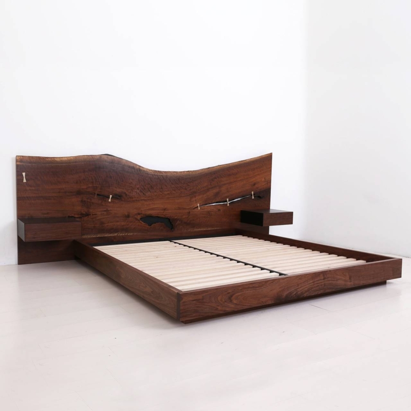 St. Pierre Walnut Slab King Bed with Floating Nightstands