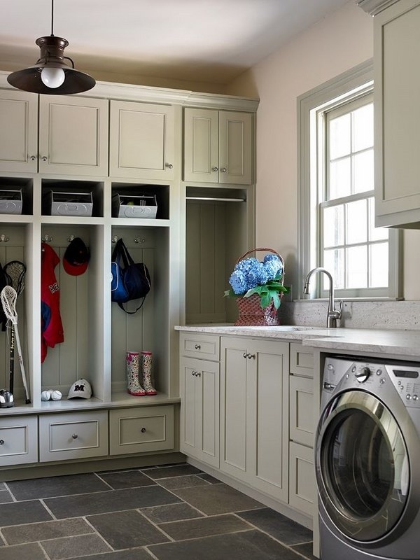 Stylish and Practical Mudroom with Washer and Storage