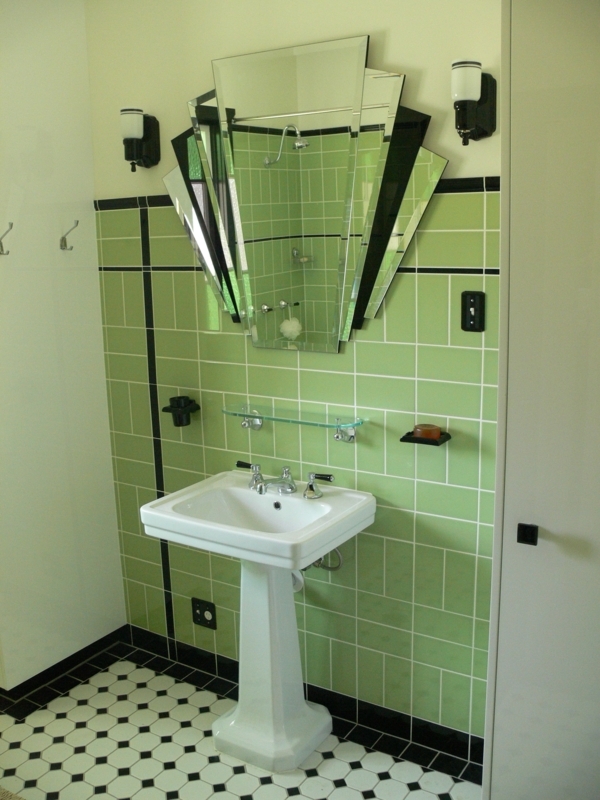 Stylish Art Deco Bathroom Mirror and Tiles