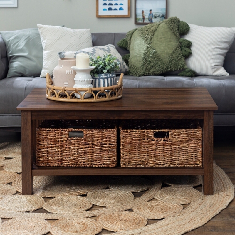 Stylish Living Room Coffee Table with Basket Storage