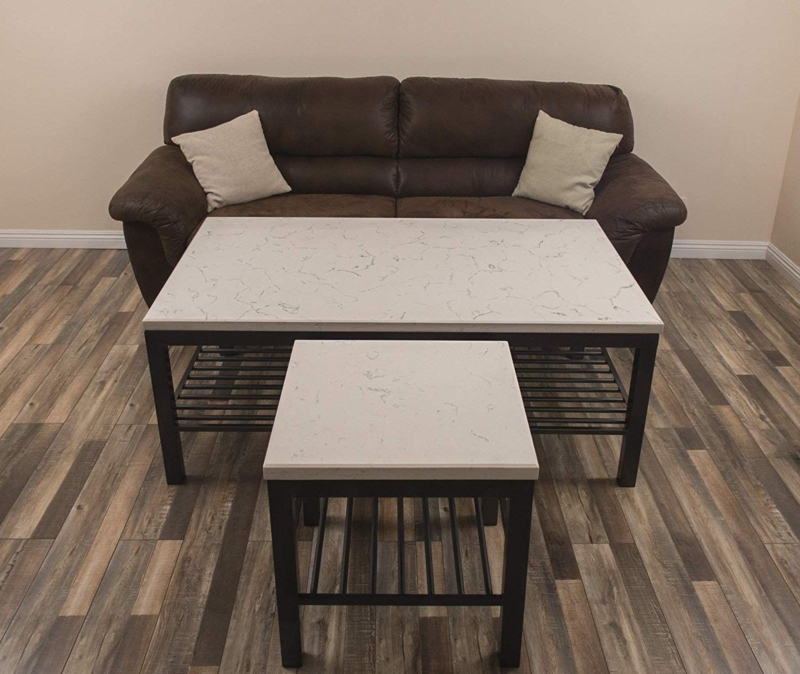 Stylish White Quartz Coffee Table with Black Frame