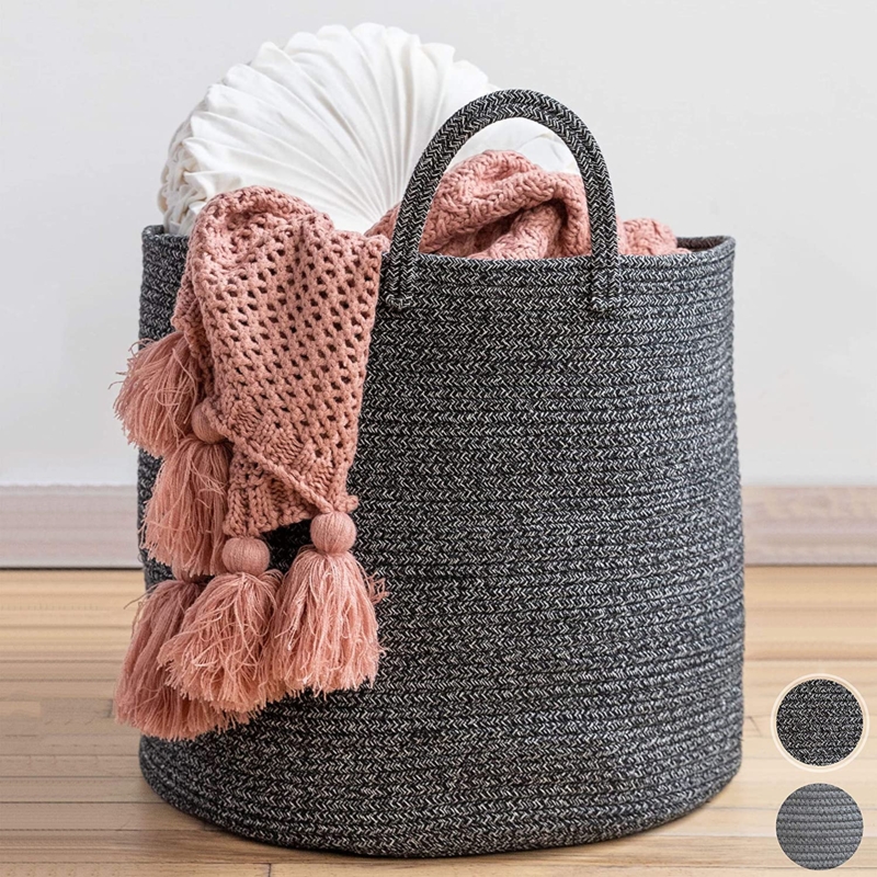 Stylish Woven Blanket Basket with Textured Throws