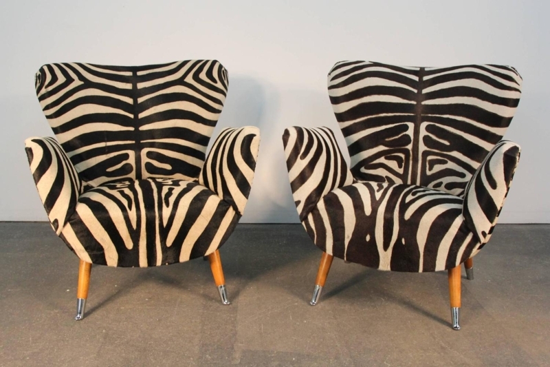 Stylish Zebra Print Cowhide Accent Chairs Pair