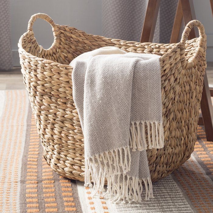 Tall Water Hyacinth Wicker Basket with Handles