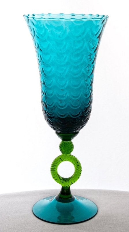 Teal Empoli Pedestal Vase with Green Stem