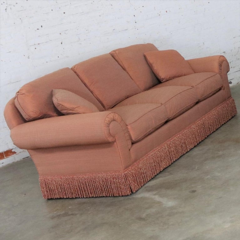 Terracotta Baker Lawson Style Sofa with Fringe Trim