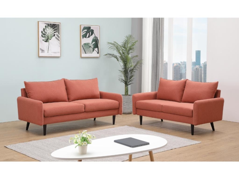 Terracotta Fabric Two-Seater Classic Style Sofas