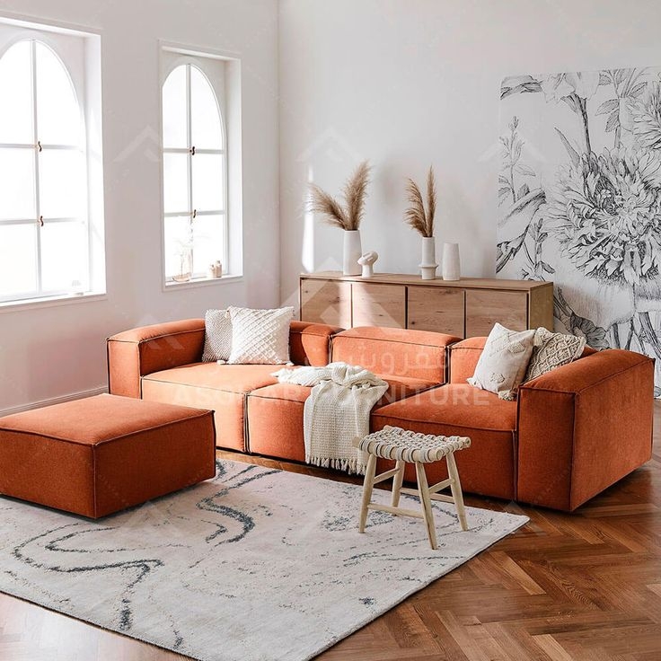 Terracotta Modular 4-Seater Sofa in Bright Living Room
