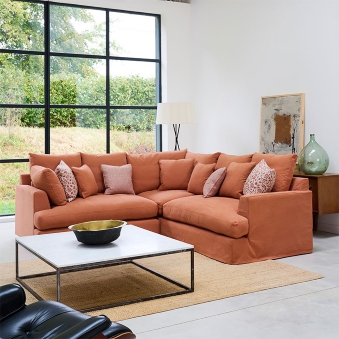 Terracotta Small Corner Sofa in Modern Living Room