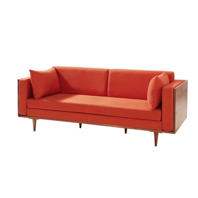 Terracotta Vintage 3-Seater Cotton Sofa with Wooden Frame